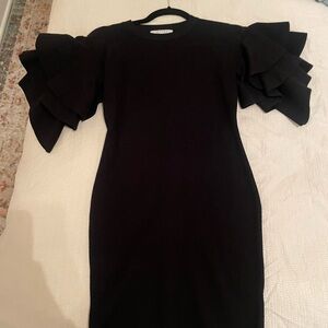 FAVLUX Black Long Sleeve Dress with Ruffle Detail